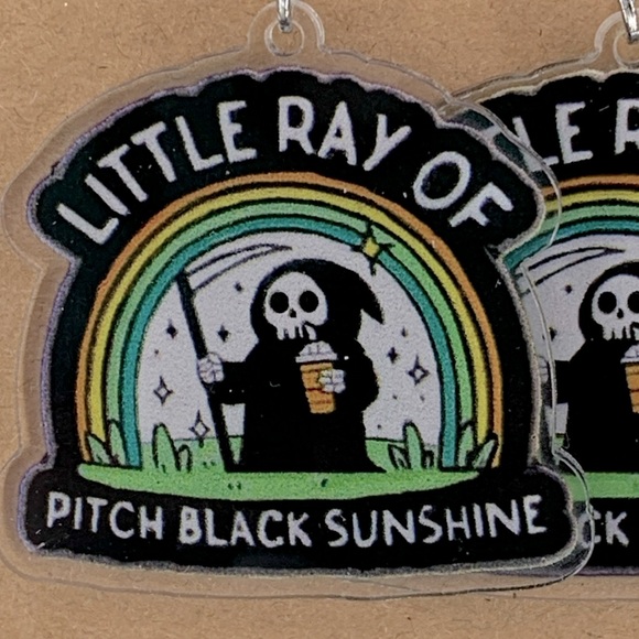 “Little Ray Of Pitch Black Sunshine” Fun 2D Acrylic Dangle Earrings - Picture 3 of 3
